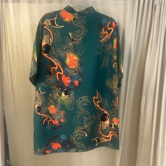 Multicolored Short Sleeved Fish Print Tunic Top - Initial Fascination - Picture 2 of 6